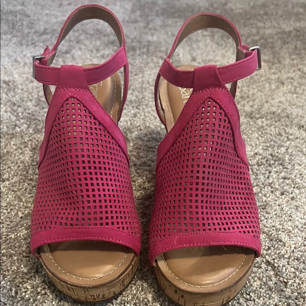 Franco Sarto Pink Wedge Sandals with Perforated Design